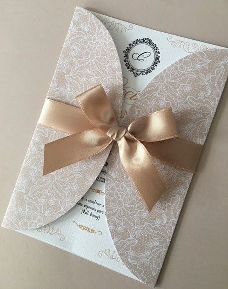 luxury Pocket wedding invitation Card with Matching Ribbon